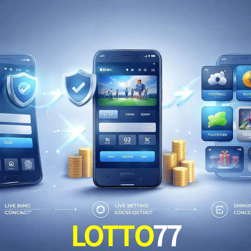 Pasos de acceso a la app LOTTO77 en pantalla de teléfono móvil
